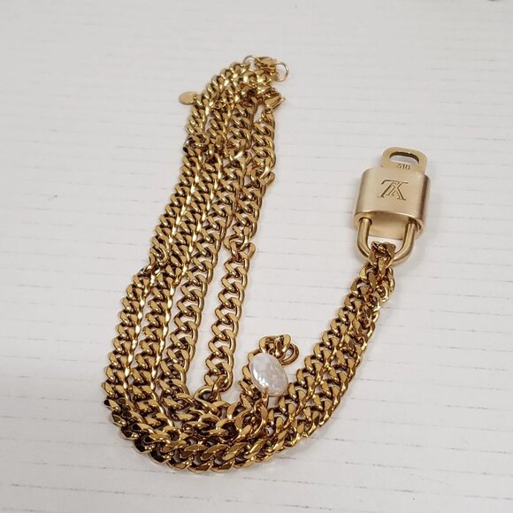 Auth Louis Vuitton Lock&Key Gold w/Unbranded Cuban Style Stainless Double Chain - Picture 8 of 14